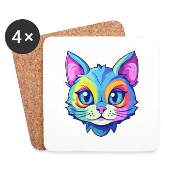 Colorpoint chat persan aquarelle dessin animé Kawaii - Dessous de verre (lot de 4) - blanc - Devant
