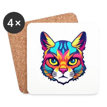 German Rex Cat Breed Watercolor Cartoon Kawaii Pet - Coasters (set of 4) - white - Front
