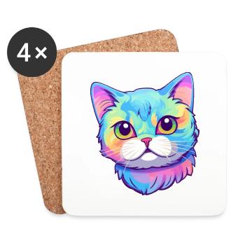Brasilianische Kurzhaarkatze Aquarell Karikatur Kawaii - Untersetzer (4er-Set) - Weiß - Vorne