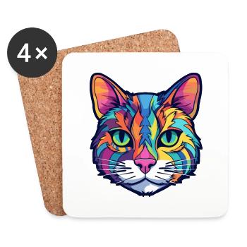 American Wirehair chat aquarelle dessin animé Kawaii - Dessous de verre (lot de 4) - blanc - Devant