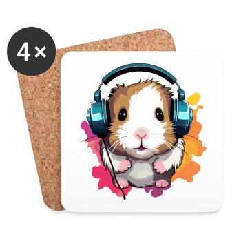 Hamster with headphones Dwarf Hamster Golden Hamster - Coasters (set of 4) - white - Front