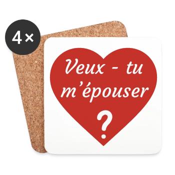 Proposition mariage veux tu m'épouser cœur rouge - Dessous de verre (lot de 4) - blanc - Devant