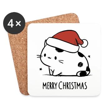 Christmas Cat - Winter Tenderness - Coasters (set of 4) - white - Front