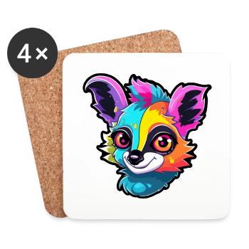 Lemur Colorful Watercolor Cartoon Kawaii Animal - Coasters (set of 4) - white - Front