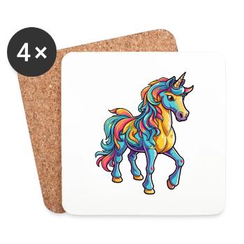 Einhorn Buntes Aquarell Cartoon Kawaii Tier - Untersetzer (4er-Set) - Weiß - Vorne