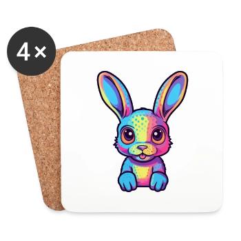 Lapin Aquarelle Colorée Dessin Animé Kawaii Animal - Dessous de verre (lot de 4) - blanc - Devant
