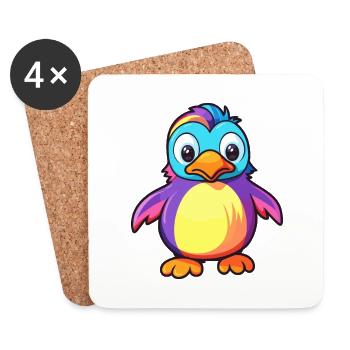 Penguin Colorful Watercolor Cartoon Kawaii Animal - Coasters (set of 4) - white - Front