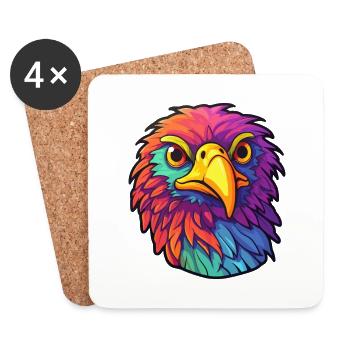 Hawk Colorful Watercolor Cartoon Kawaii Animal - Coasters (set of 4) - white - Front