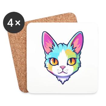 Japonais Bobtail chat aquarelle dessin animé Kawaii - Dessous de verre (lot de 4) - blanc - Devant