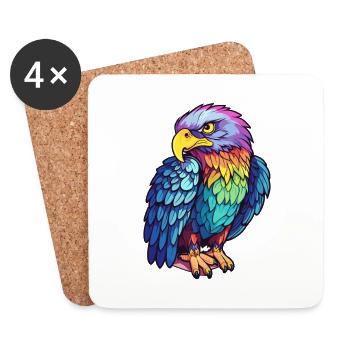 Eagle Colorful Watercolor Cartoon Kawaii Animal - Coasters (set of 4) - white - Front