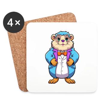 Marmotte Aquarelle Colorée Dessin Animé Kawaii Anima - Dessous de verre (lot de 4) - blanc - Devant