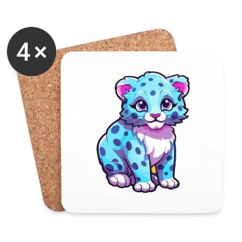 Snow Leopard Colorful Watercolor Cartoon Kawaii An - Coasters (set of 4) - white - Front