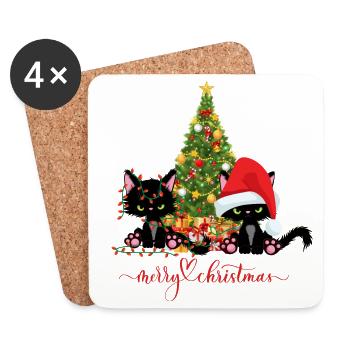 Chats de Noël - Dessous de verre (lot de 4) - blanc - Devant