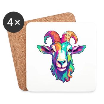 Goat Colorful Watercolor Cartoon Kawaii Animal - Coasters (set of 4) - white - Front