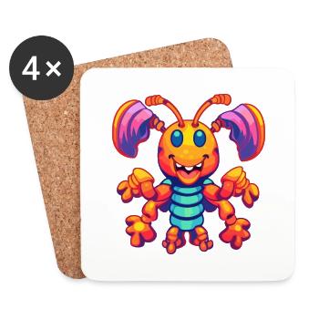 Homard Aquarelle Colorée Dessin Animé Kawaii Animal - Dessous de verre (lot de 4) - blanc - Devant