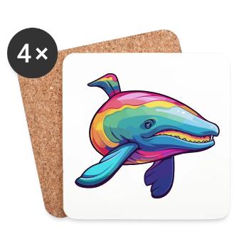 Whale Colorful Watercolor Cartoon Kawaii Animal - Coasters (set of 4) - white - Front