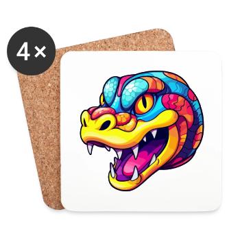 Snake Colorful Watercolor Cartoon Kawaii Animal - Coasters (set of 4) - white - Front