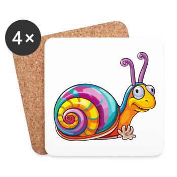 Schnecke bunte Aquarell-Karikatur Kawaii-Tier - Untersetzer (4er-Set) - Weiß - Vorne