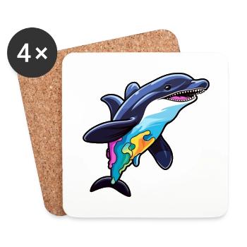 Orca Buntes Aquarell Cartoon Kawaii Tier - Untersetzer (4er-Set) - Weiß - Vorne