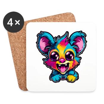 Aye Aye Bunte Aquarell-Karikatur Kawaii-Tier - Untersetzer (4er-Set) - Weiß - Vorne