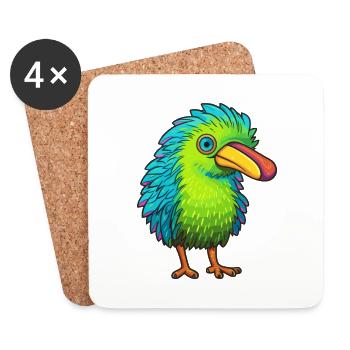 Kiwi Buntes Aquarell Cartoon Kawaii Tier - Untersetzer (4er-Set) - Weiß - Vorne
