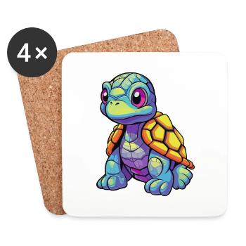 Schildkröte buntes Aquarell Cartoon Kawaii Tier - Untersetzer (4er-Set) - Weiß - Vorne