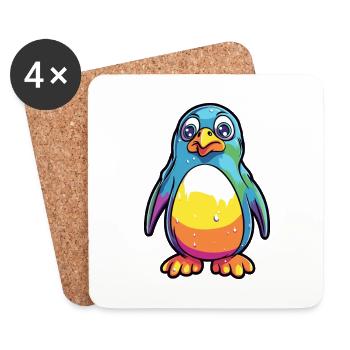 Penguin Colorful Watercolor Cartoon Kawaii Animal - Coasters (set of 4) - white - Front