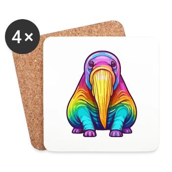 Morse aquarelle colorée dessin animé Kawaii Animal - Dessous de verre (lot de 4) - blanc - Devant