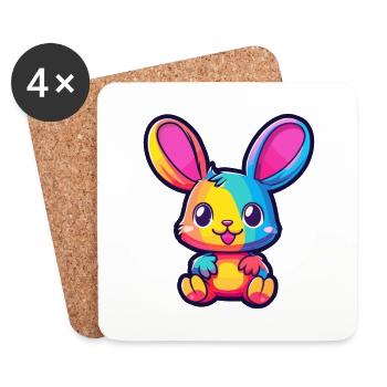 Lapin coloré aquarelle dessin animé Kawaii Animal - Dessous de verre (lot de 4) - blanc - Devant