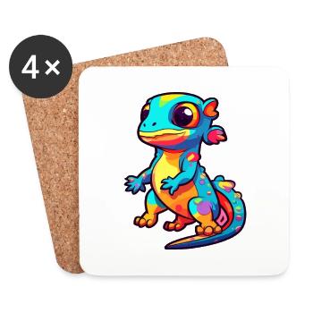 Salamandre Aquarelle Colorée Dessin Animé Kawaii Anim - Dessous de verre (lot de 4) - blanc - Devant