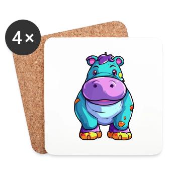 Hippo Colorful Watercolor Cartoon Kawaii Animal - Coasters (set of 4) - white - Front