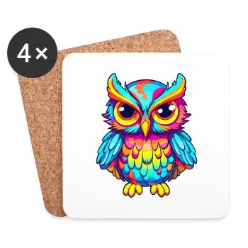 Eule buntes Aquarell Cartoon Kawaii Tier - Untersetzer (4er-Set) - Weiß - Vorne