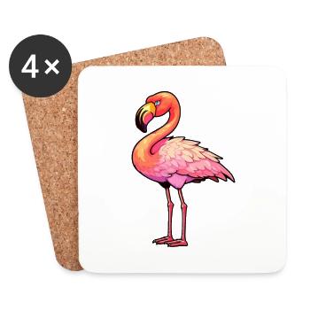 Flamingo Buntes Aquarell Cartoon Kawaii Tier - Untersetzer (4er-Set) - Weiß - Vorne