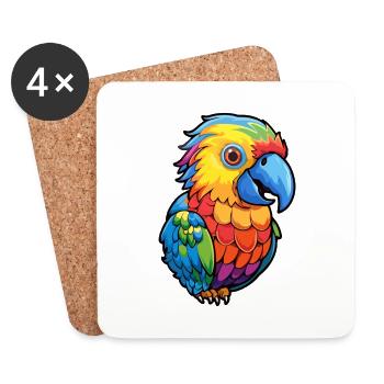 Parrot Colorful Watercolor Cartoon Kawaii Animal - Coasters (set of 4) - white - Front