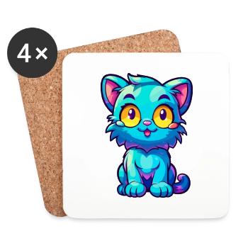Katze buntes Aquarell Cartoon Kawaii Tier - Untersetzer (4er-Set) - Weiß - Vorne
