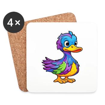 Duck Colorful Watercolor Cartoon Kawaii Animal - Coasters (set of 4) - white - Front