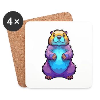Marmotte Aquarelle Colorée Dessin Animé Kawaii Animal - Dessous de verre (lot de 4) - blanc - Devant