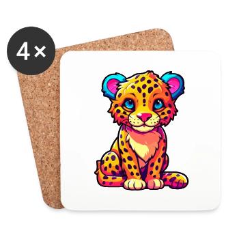 Leopard Colorful Watercolor Cartoon Kawaii Animal - Coasters (set of 4) - white - Front