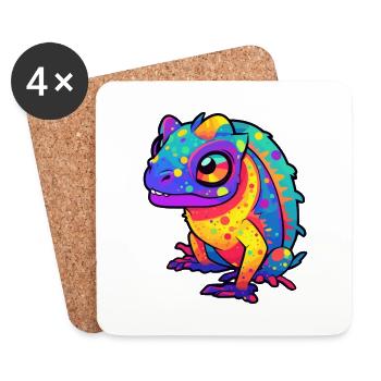 Lizard Colorful Watercolor Cartoon Kawaii Animal - Coasters (set of 4) - white - Front
