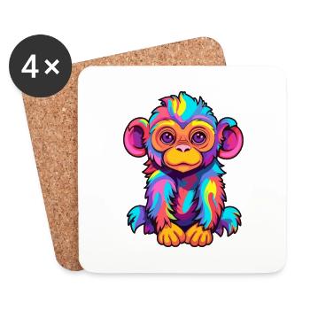 Monkey Colorful Watercolor Cartoon Kawaii Animal - Coasters (set of 4) - white - Front