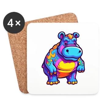 Hippo Colorful Watercolor Cartoon Kawaii Animal - Coasters (set of 4) - white - Front