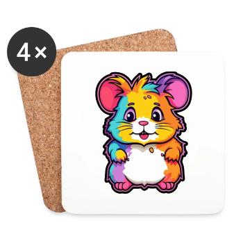 Hamster Colorful Watercolor Cartoon Kawaii Animal - Coasters (set of 4) - white - Front