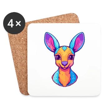 Kangaroo Colorful Watercolor Cartoon Kawaii Animal - Coasters (set of 4) - white - Front