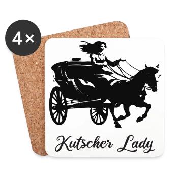 Kutscher Lady - Reiterin mit Pferdekutsche - Untersetzer (4er-Set) - Weiß - Vorne