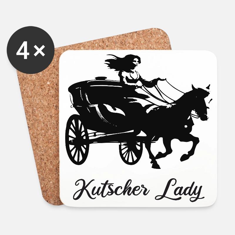 Kutscher Lady - Reiterin mit Pferdekutsche - Untersetzer (4er-Set) - Weiß