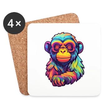 Monkey Colorful Watercolor Cartoon Kawaii Animal - Coasters (set of 4) - white - Front