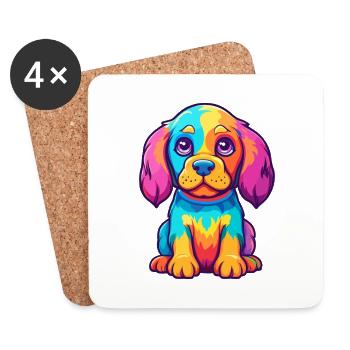 Dog Colorful Watercolor Cartoon Kawaii Animal - Coasters (set of 4) - white - Front