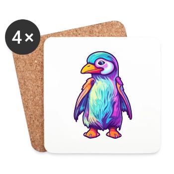 Penguin Colorful Watercolor Cartoon Kawaii Animal - Coasters (set of 4) - white - Front