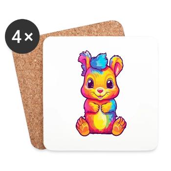 Eichhörnchen buntes Aquarell Cartoon Kawaii Tier - Untersetzer (4er-Set) - Weiß - Vorne