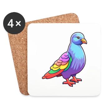 Pigeon Colorful Watercolor Cartoon Kawaii Animal - Coasters (set of 4) - white - Front
